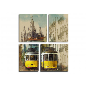 Модульная картина Трамвай. Cтарая Европа