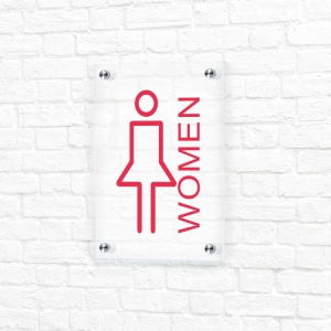 Прозрачная вывеска 15x20 красная вертикальная женский туалет